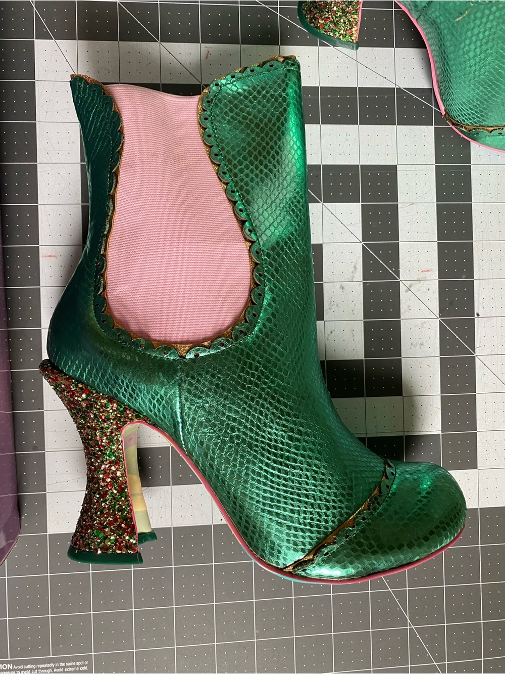Irregular Choice Carousel Green & Pink Women’s Ankle Boot with Glitter Heel
